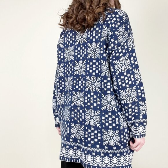 Vintage Snowflake Knit Sweater Oversized Tunic Fair Isle Scandinavian Christmas - Picture 2 of 7
